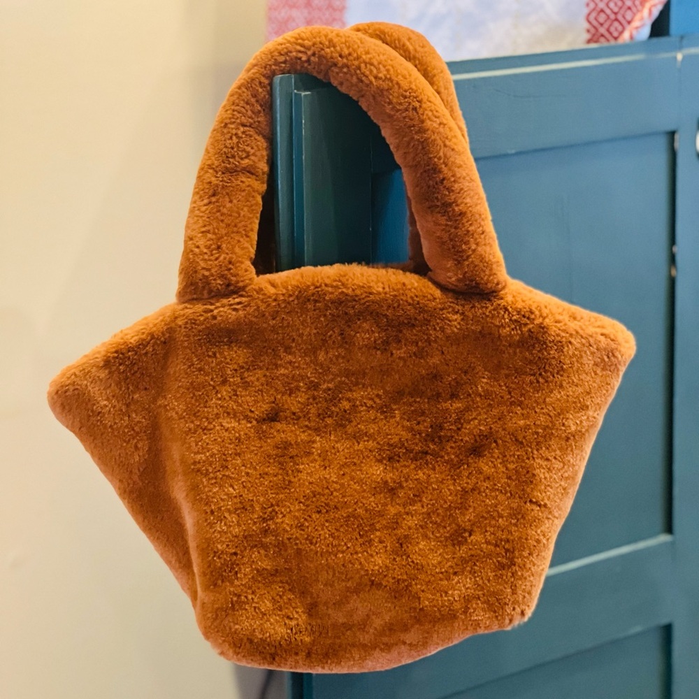 Zara Plush Faux Teddy Fur Mini Tote Bag